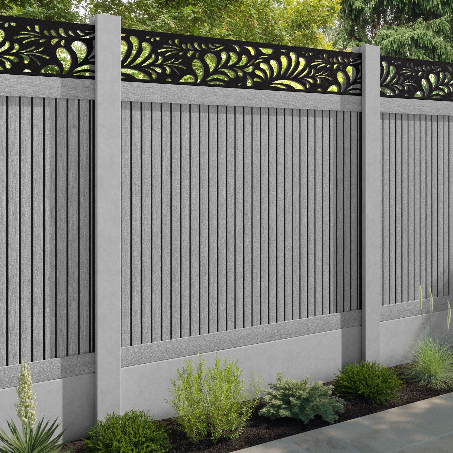Virtis Petal Fence Panel - Light Grey - for existing concrete posts