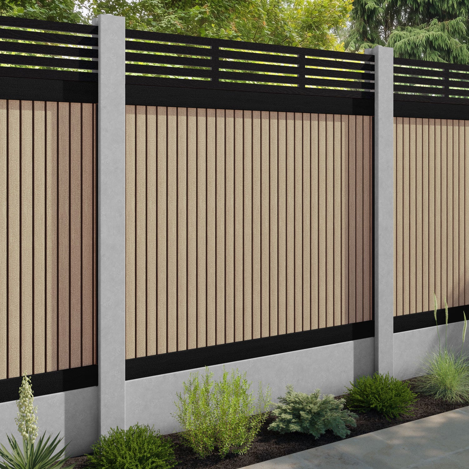 Virtis Aspen Fence Panel - Light Oak - for existing concrete posts