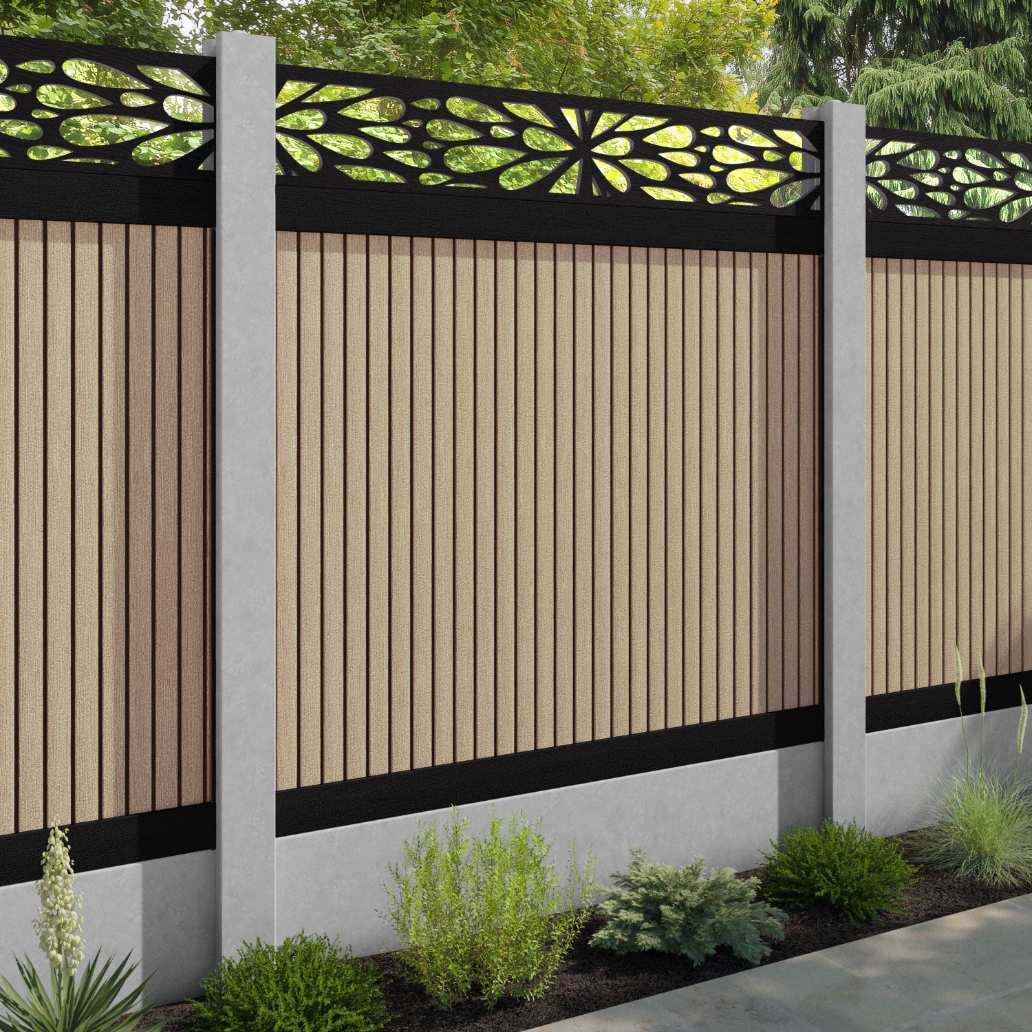 Virtis Blossom Fence Panel - Light Oak - for existing concrete posts