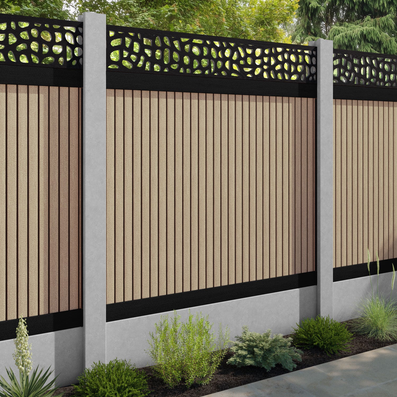 Virtis Pebble Fence Panel - Light Oak - for existing concrete posts
