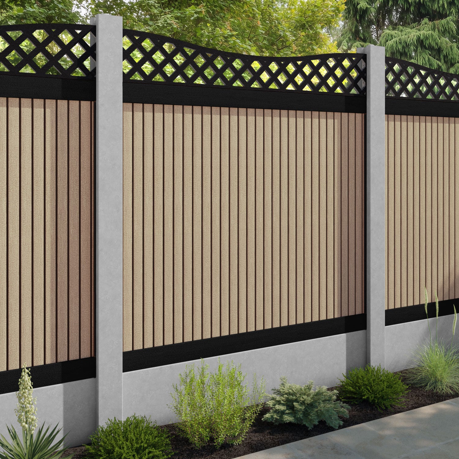 Virtis Low Wave Fence Panel - Light Oak - for existing concrete posts