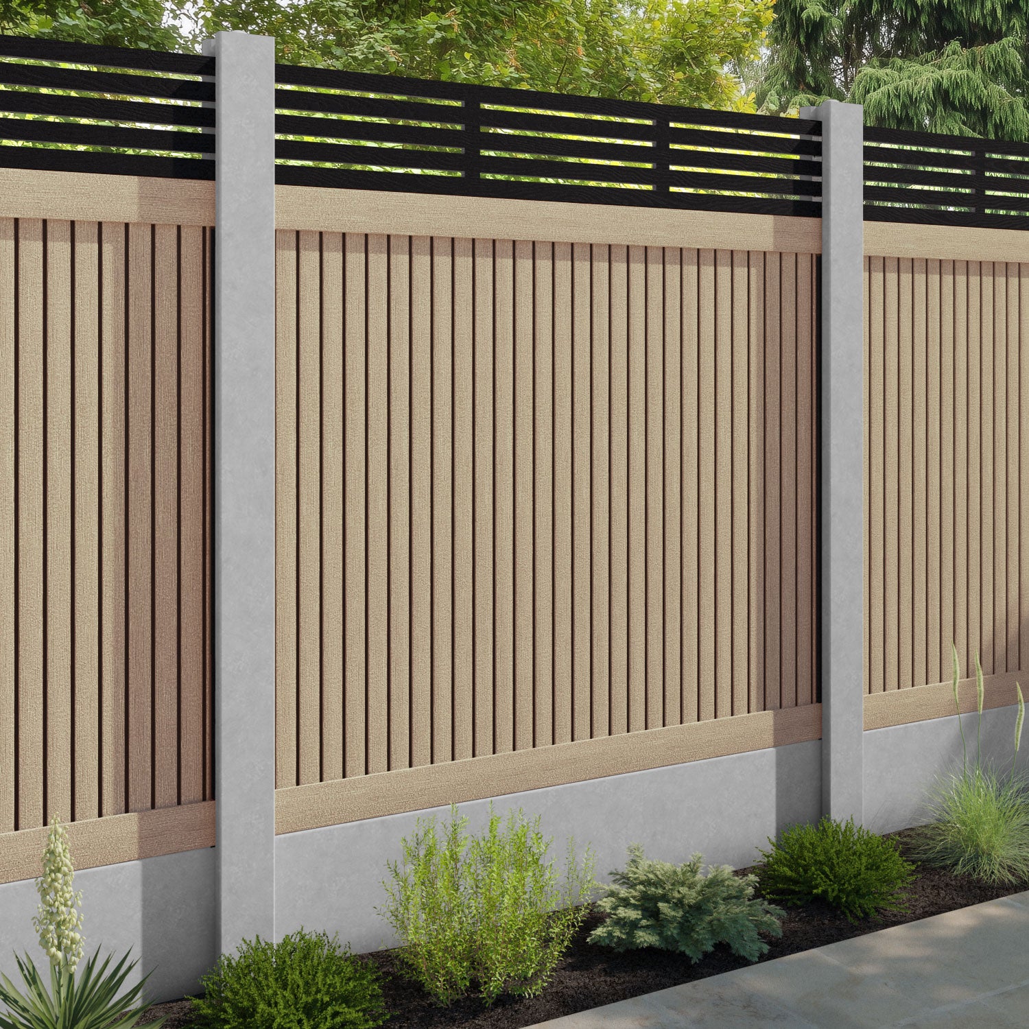Virtis Aspen Fence Panel - Light Oak - for existing concrete posts