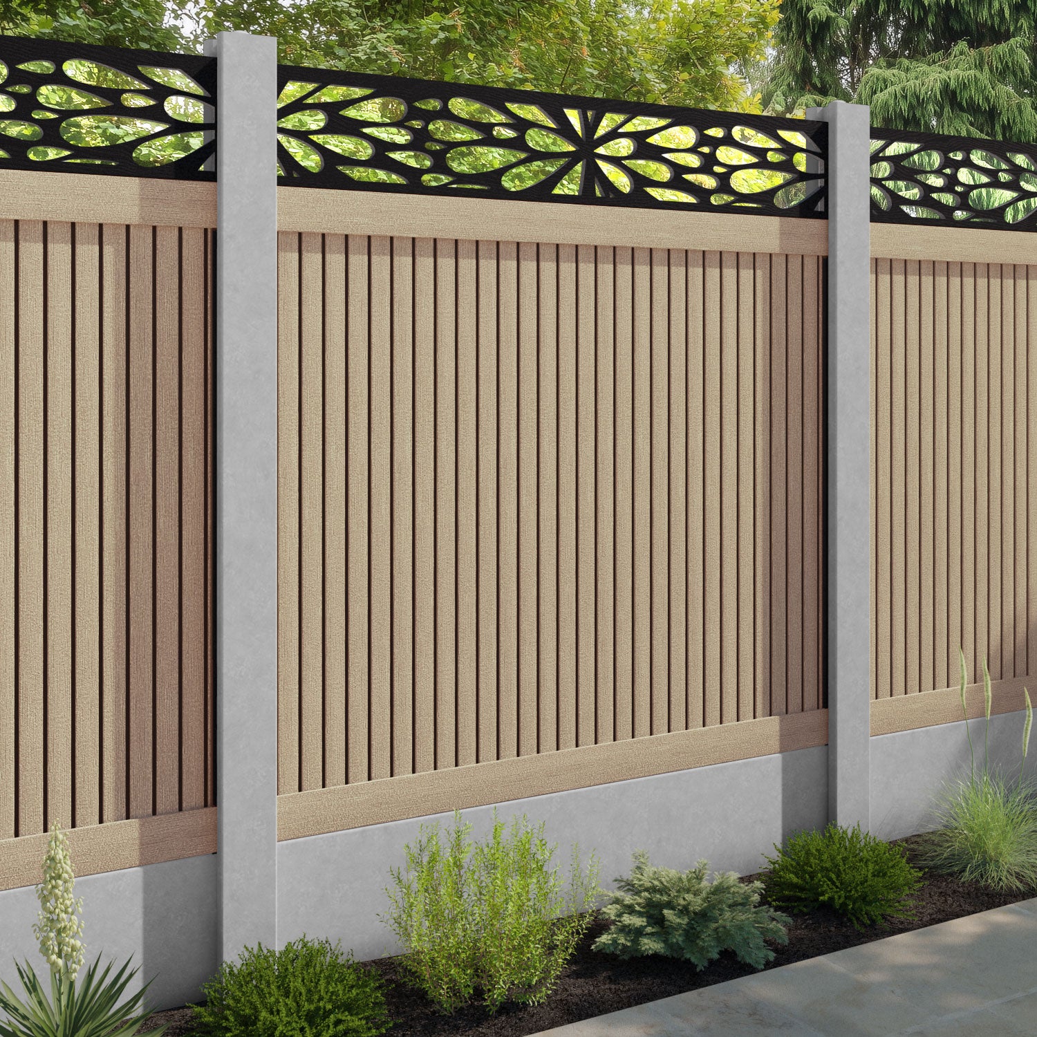 Virtis Blossom Fence Panel - Light Oak - for existing concrete posts