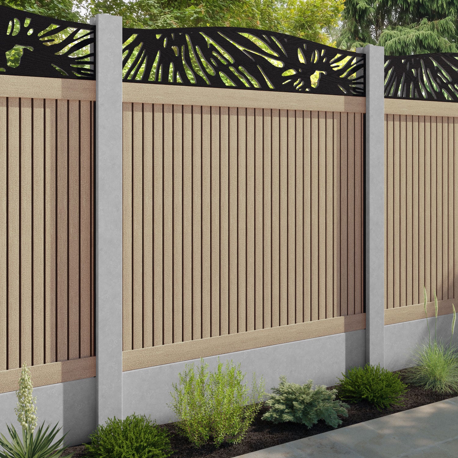 Virtis Poppy Curved Top Fence Panel - Light Oak - for existing concrete posts