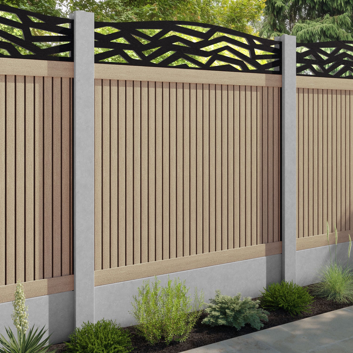 Virtis Zenith Curved Top Fence Panel - Light Oak - for existing concrete posts