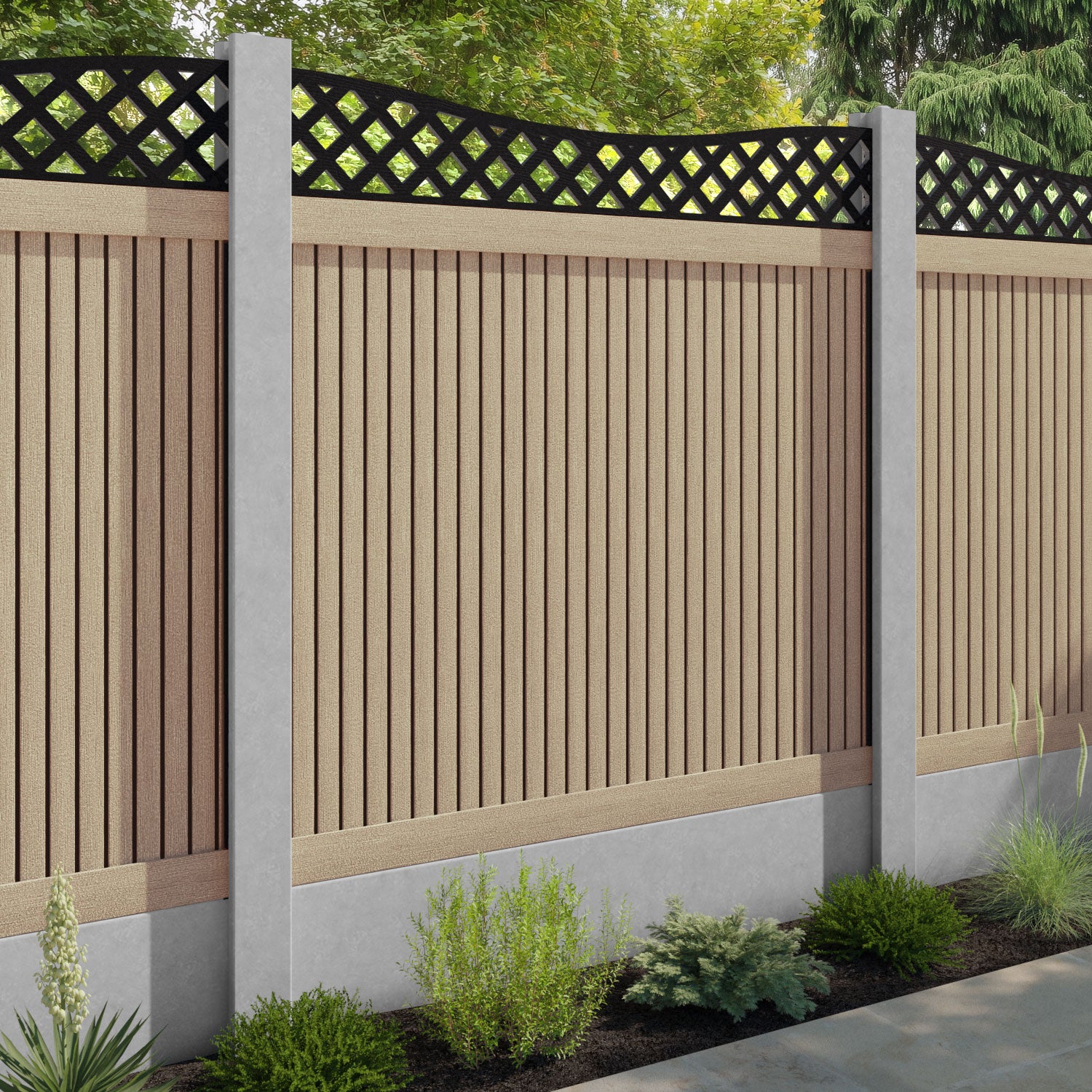 Virtis Low Wave Fence Panel - Light Oak - for existing concrete posts