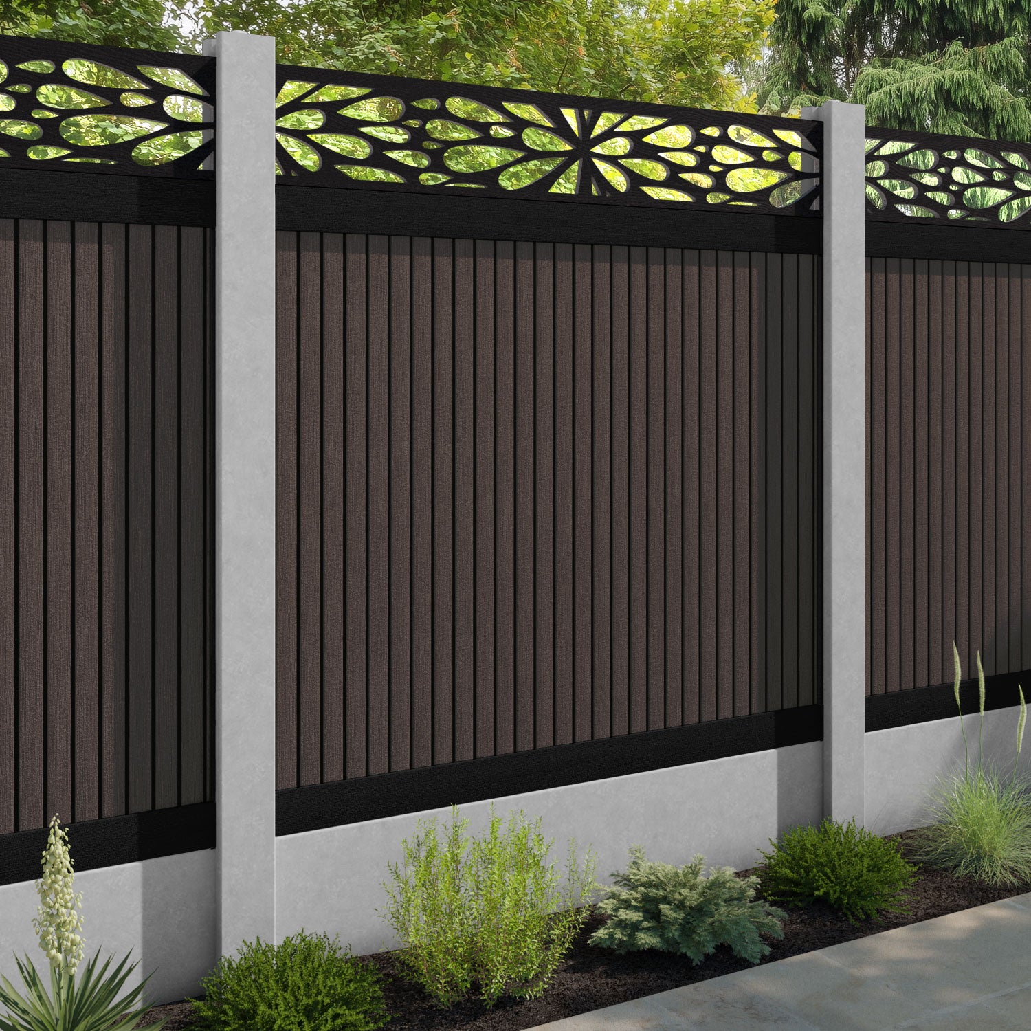 Virtis Blossom Fence Panel - Mid Brown - for existing concrete posts
