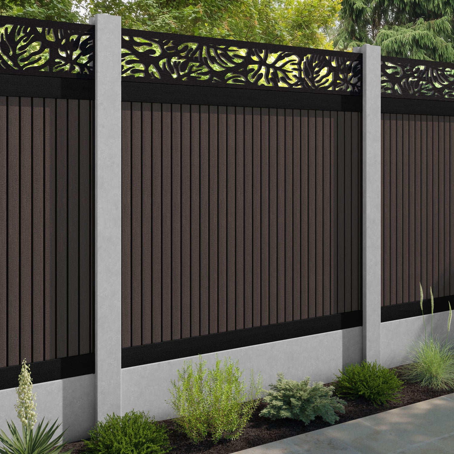Virtis Botanic Fence Panel - Mid Brown - for existing concrete posts
