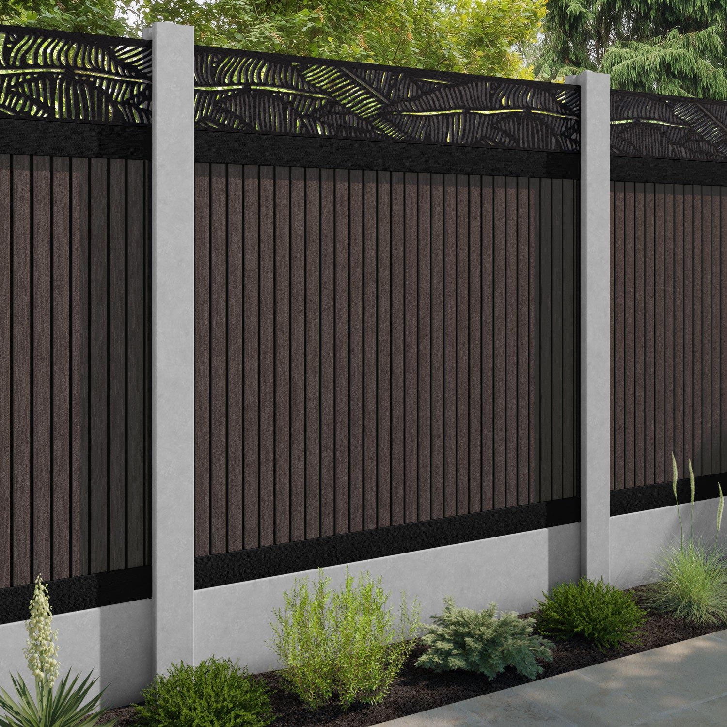 Virtis Feather Fence Panel - Mid Brown - for existing concrete posts