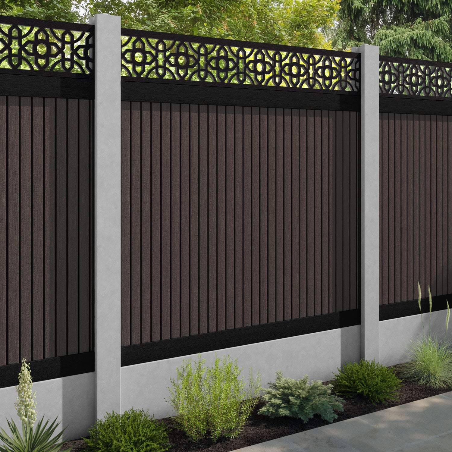 Virtis Nabila Fence Panel - Mid Brown - for existing concrete posts