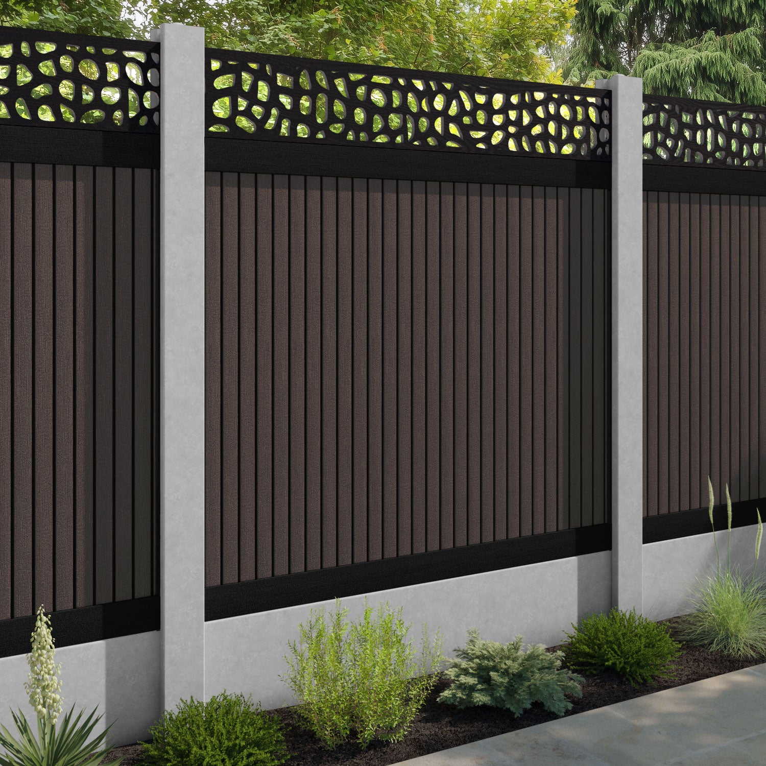 Virtis Pebble Fence Panel - Mid Brown - for existing concrete posts