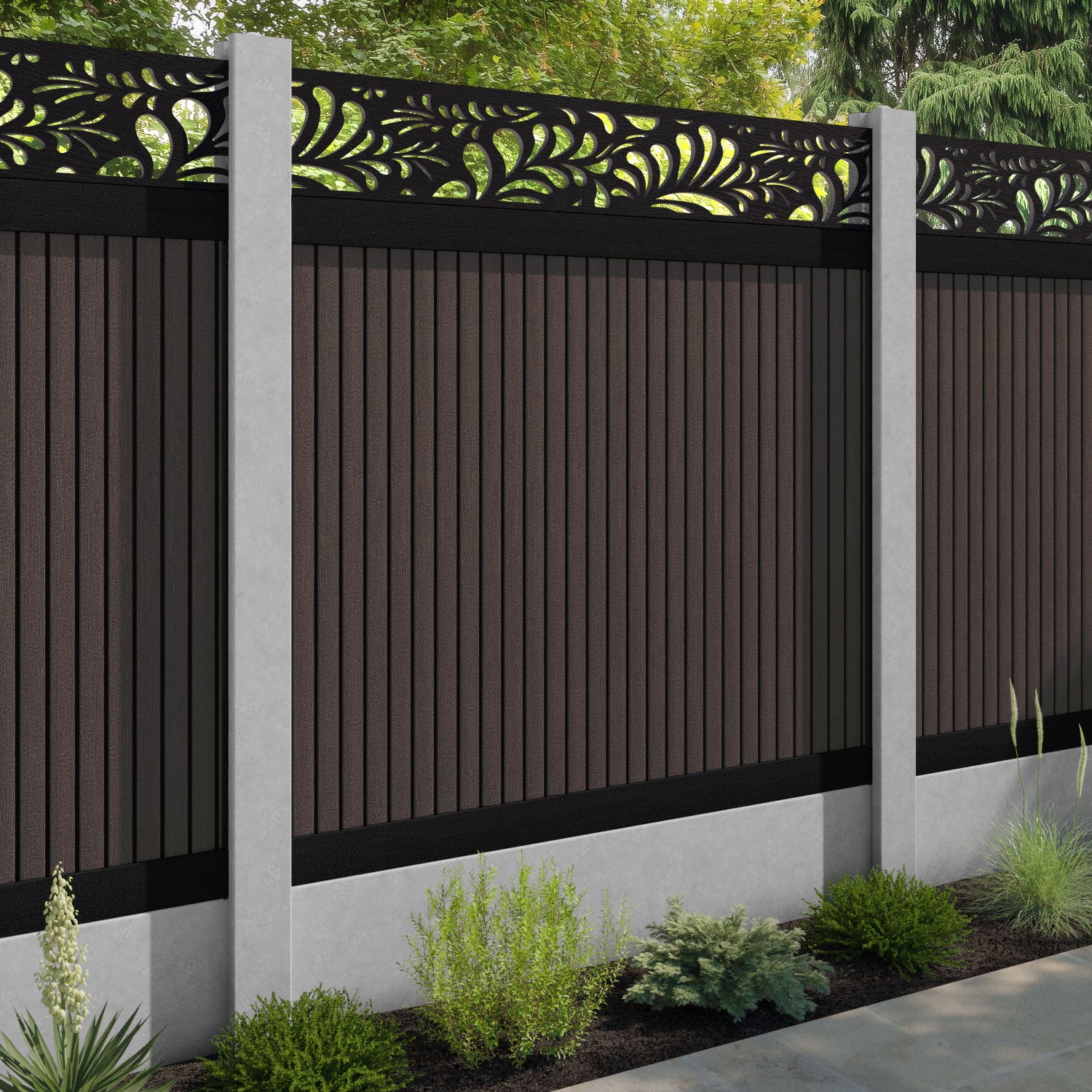 Virtis Petal Fence Panel - Mid Brown - for existing concrete posts