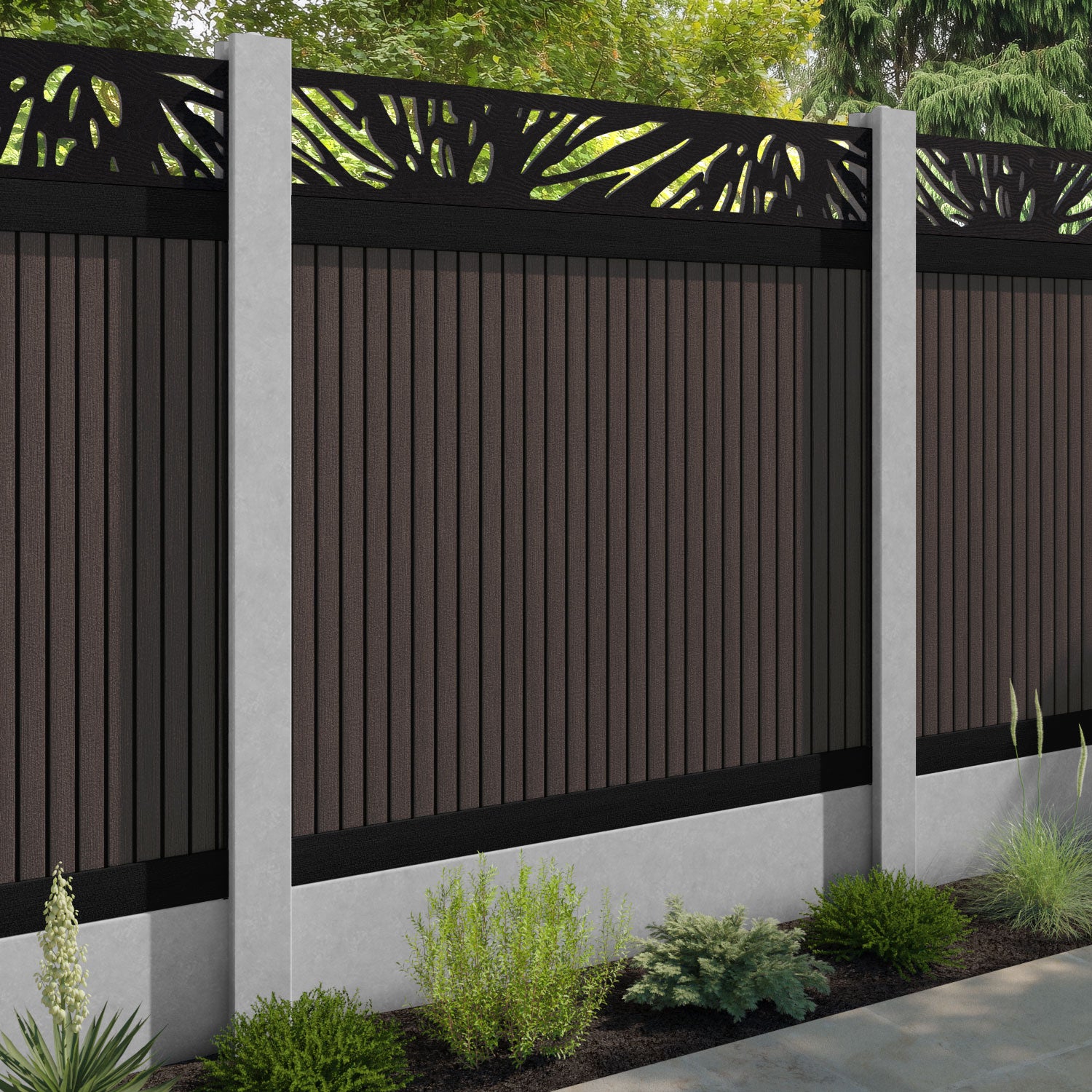 Virtis Poppy Fence Panel - Mid Brown - for existing concrete posts