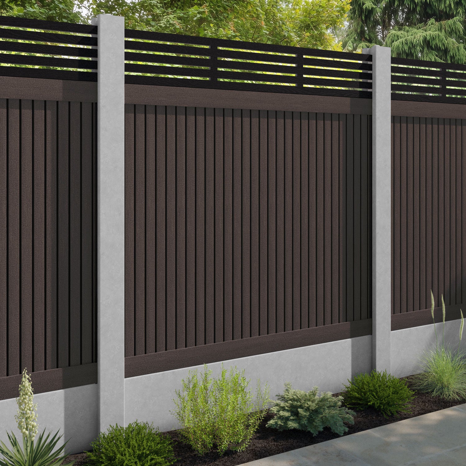 Virtis Aspen Fence Panel - Mid Brown - for existing concrete posts