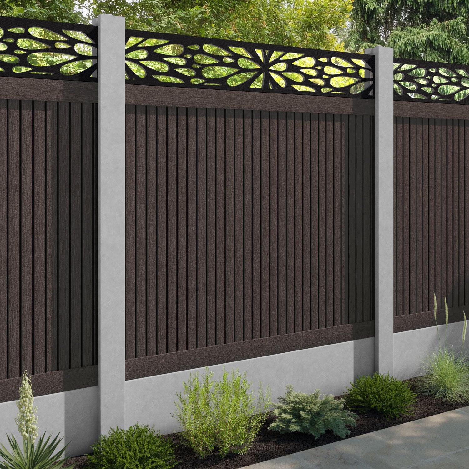 Virtis Blossom Fence Panel - Mid Brown - for existing concrete posts