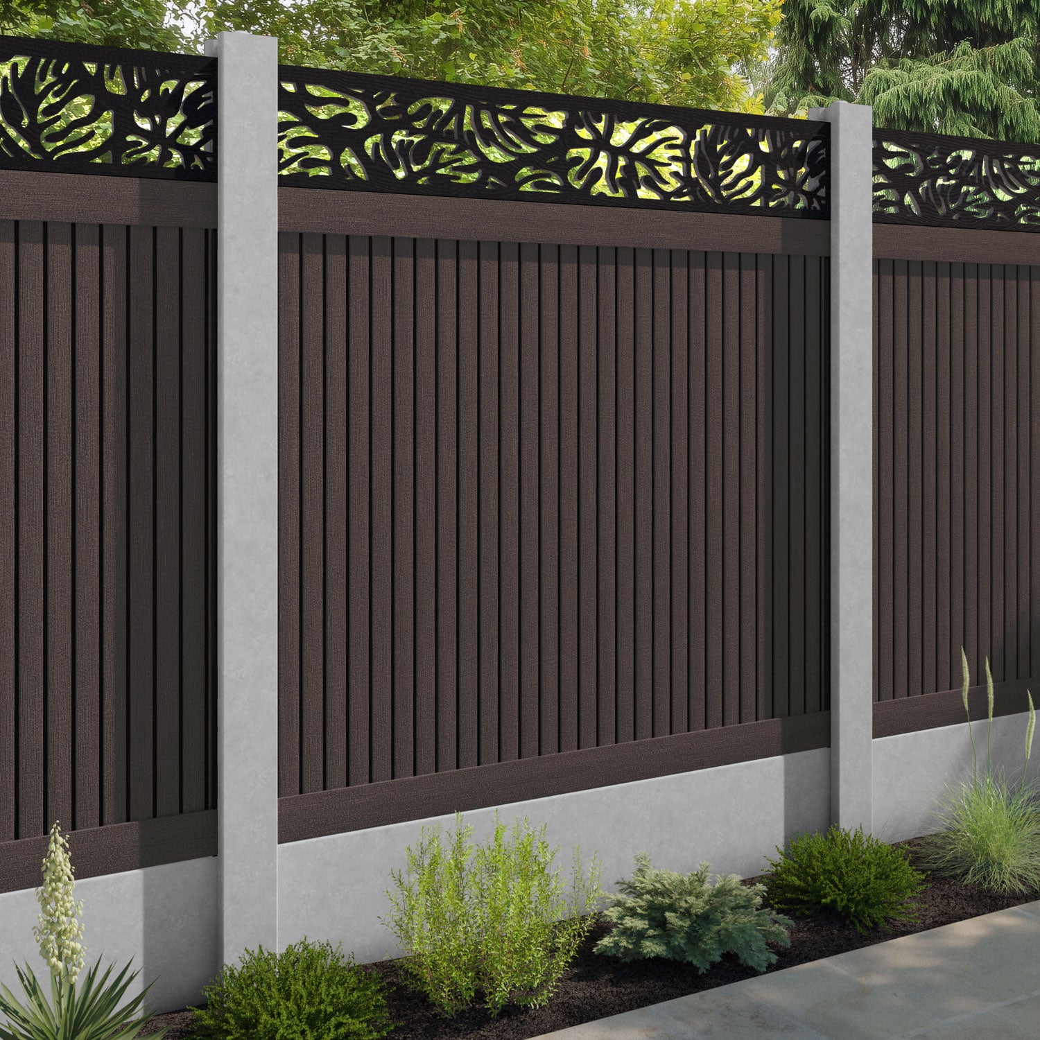 Virtis Botanic Fence Panel - Mid Brown - for existing concrete posts
