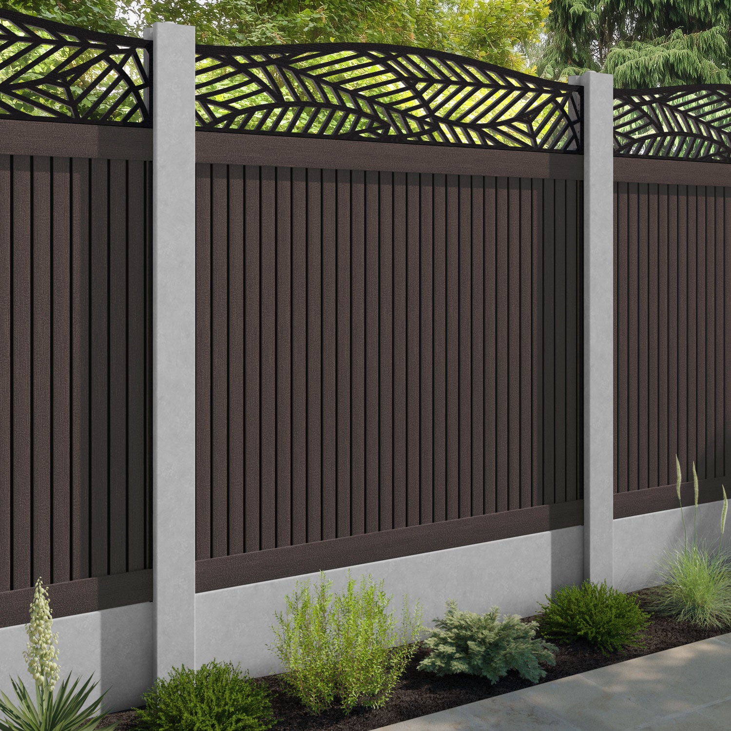 Virtis Habitat Curved Top Fence Panel - Mid Brown - for existing concrete posts
