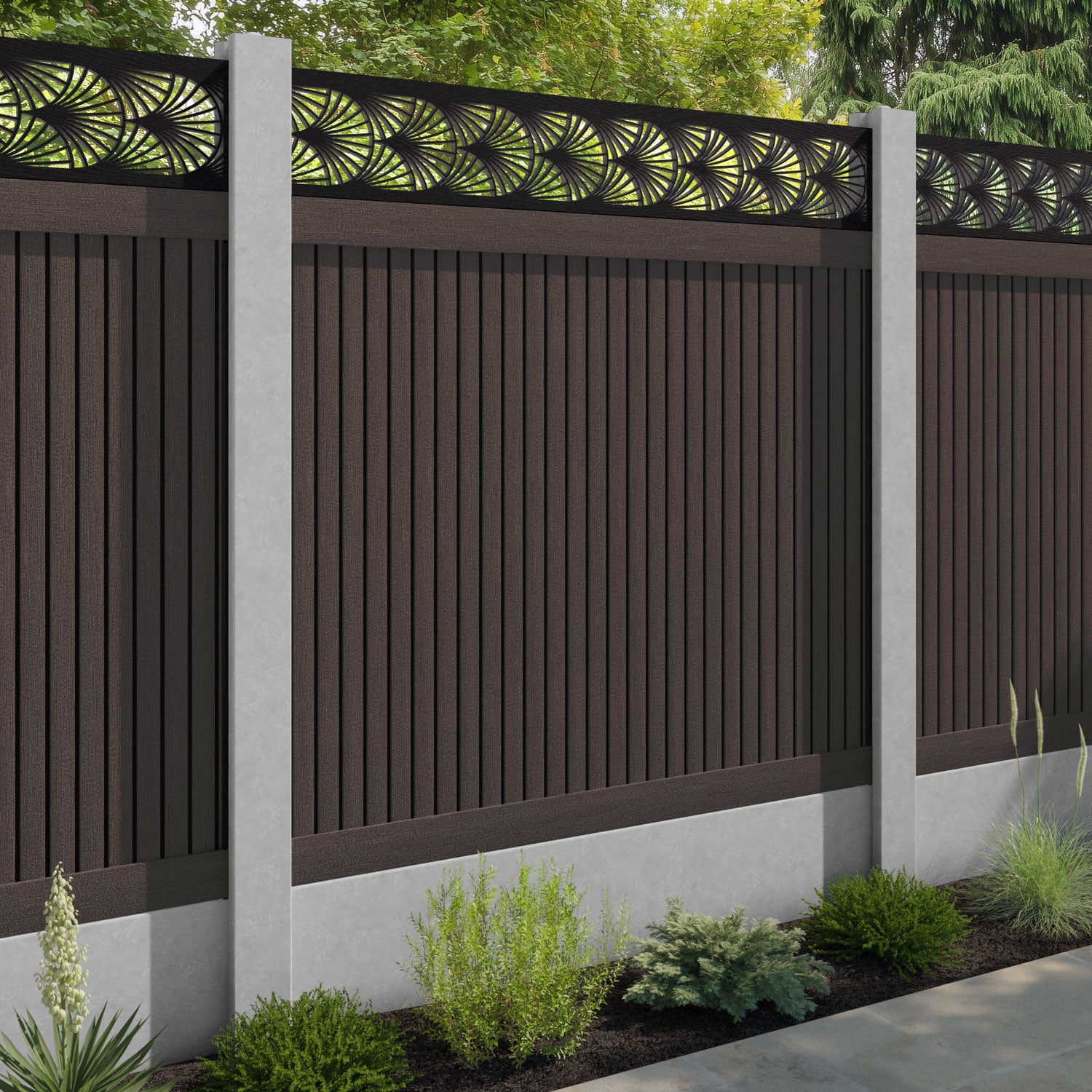 Virtis Laurel Fence Panel - Mid Brown - for existing concrete posts