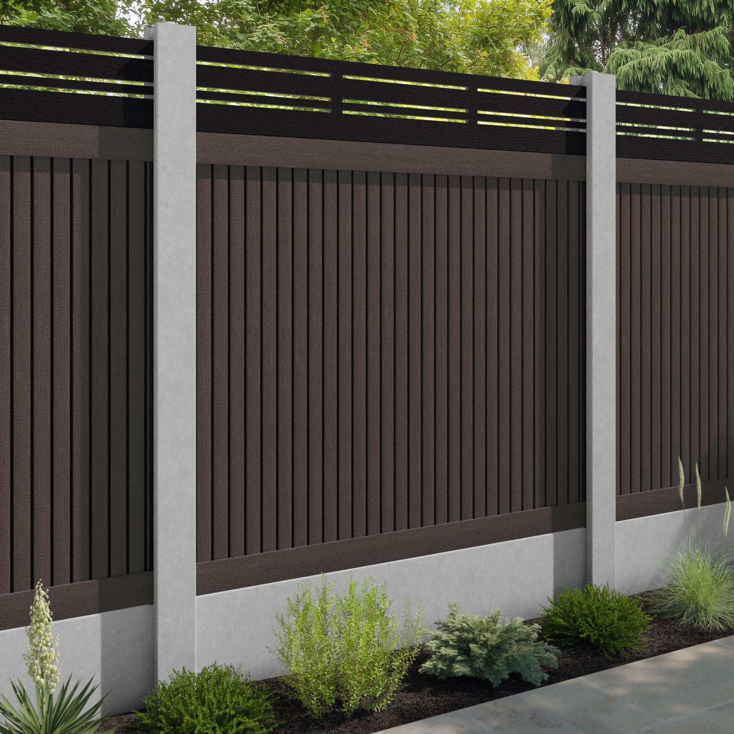 Virtis Linea Fence Panel - Mid Brown - for existing concrete posts