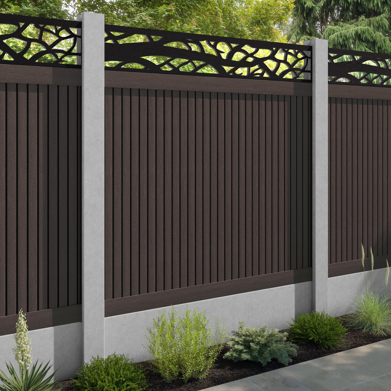 Virtis Twilight Fence Panel - Mid Brown - for existing concrete posts