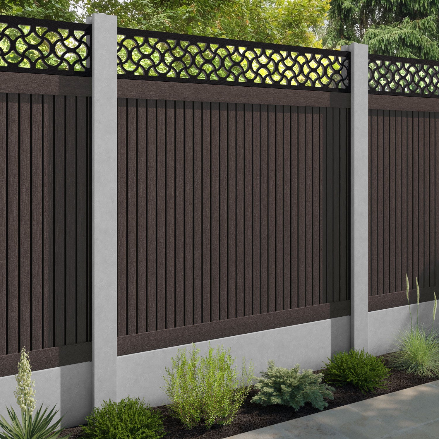 Virtis Vida Fence Panel - Mid Brown - for existing concrete posts