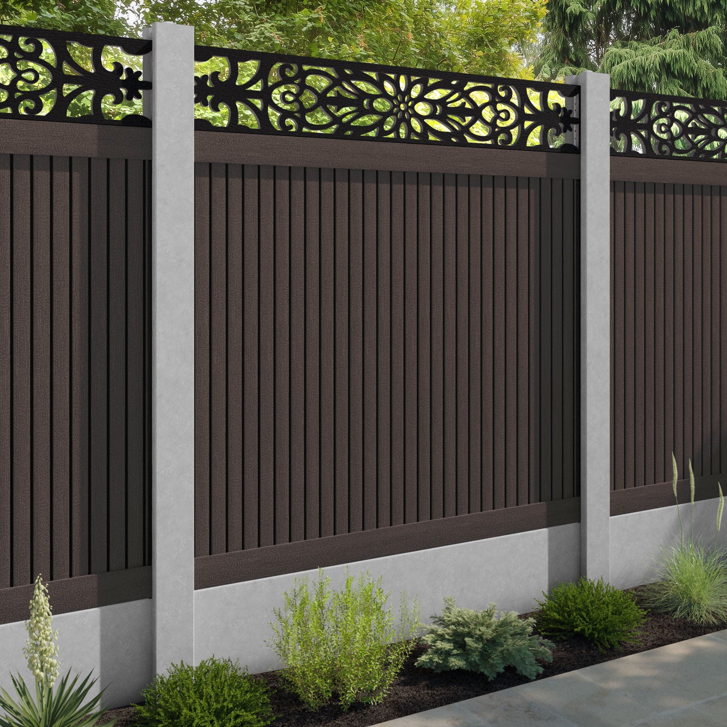 Virtis Windsor Fence Panel - Mid Brown - for existing concrete posts