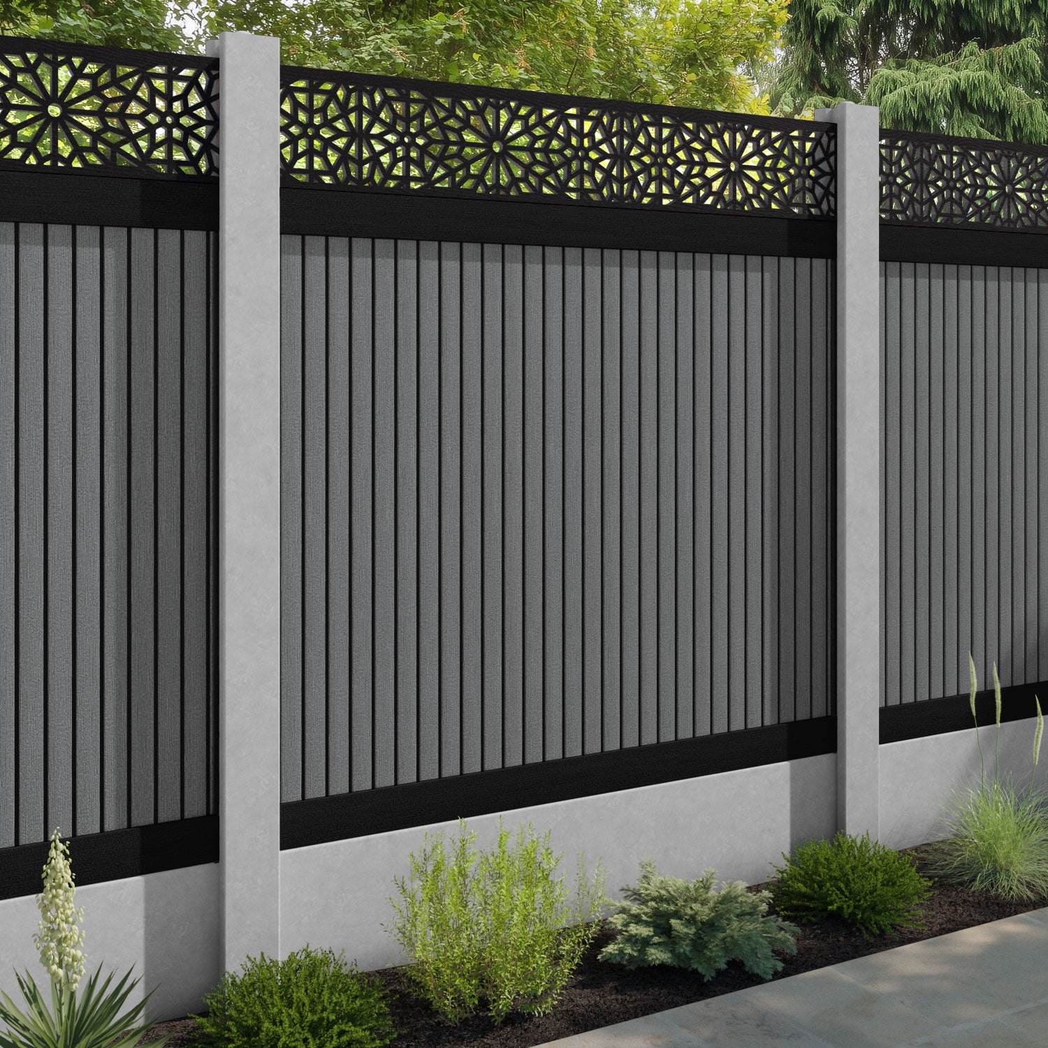 Virtis Alnara Fence Panel - Mid Grey - for existing concrete posts