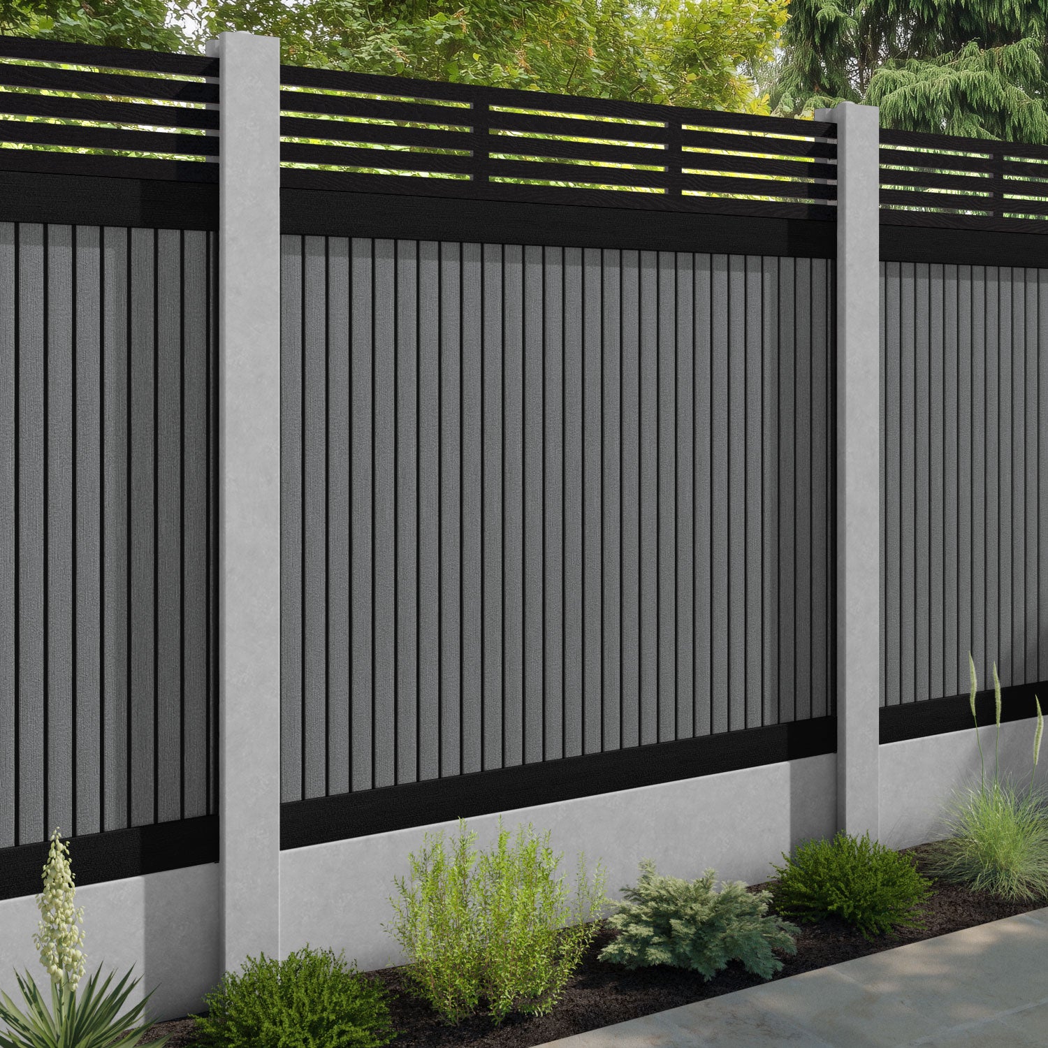 Virtis Aspen Fence Panel - Mid Grey - for existing concrete posts