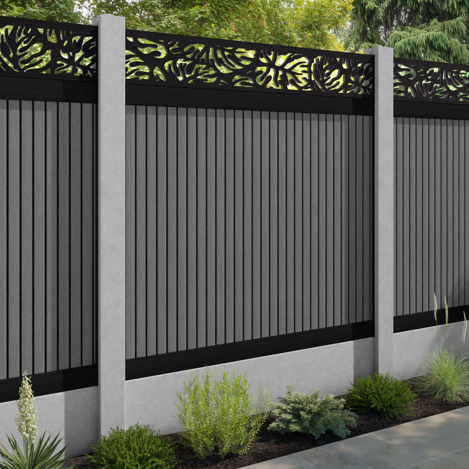 Virtis Botanic Fence Panel - Mid Grey - for existing concrete posts