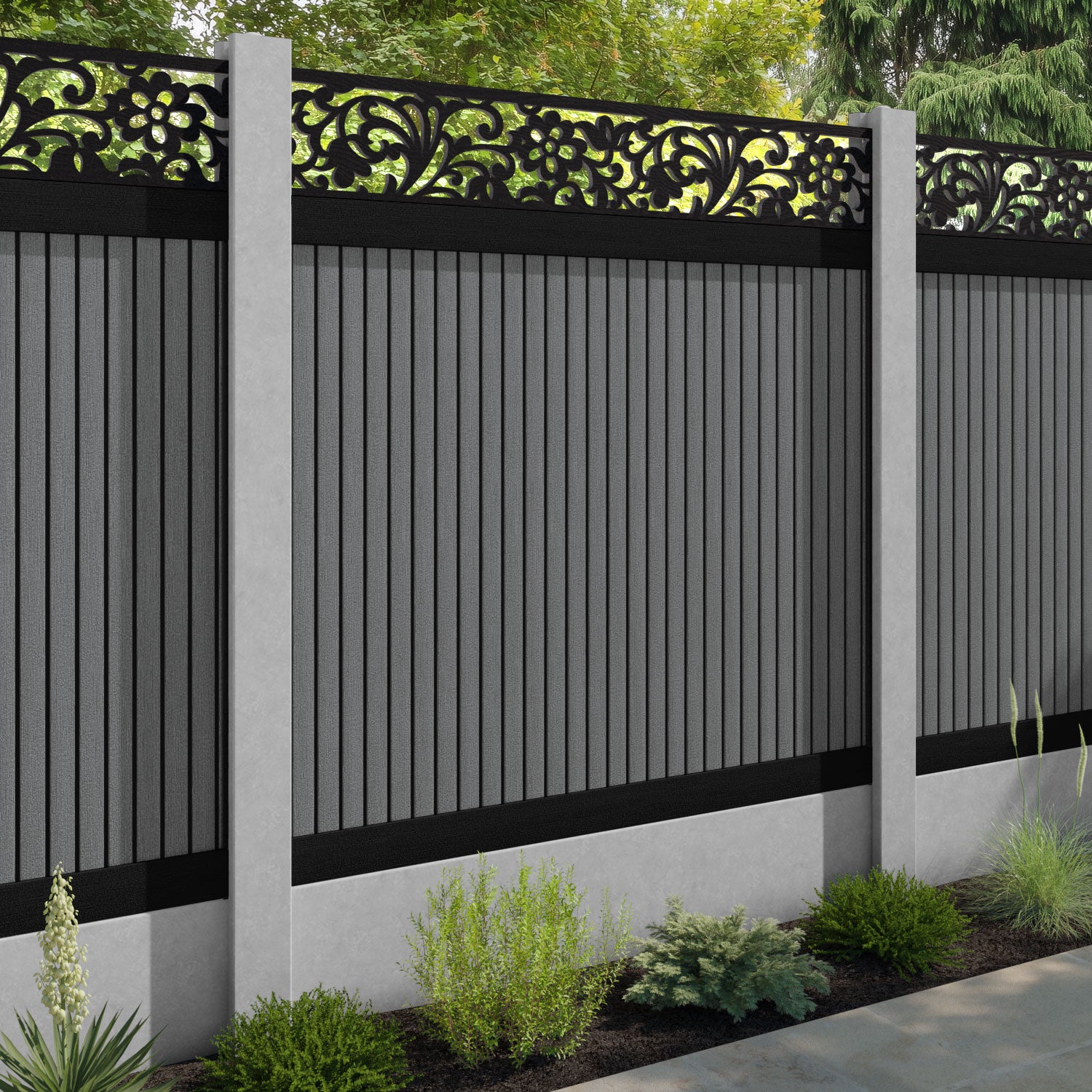 Virtis Eden Fence Panel - Mid Grey - for existing concrete posts