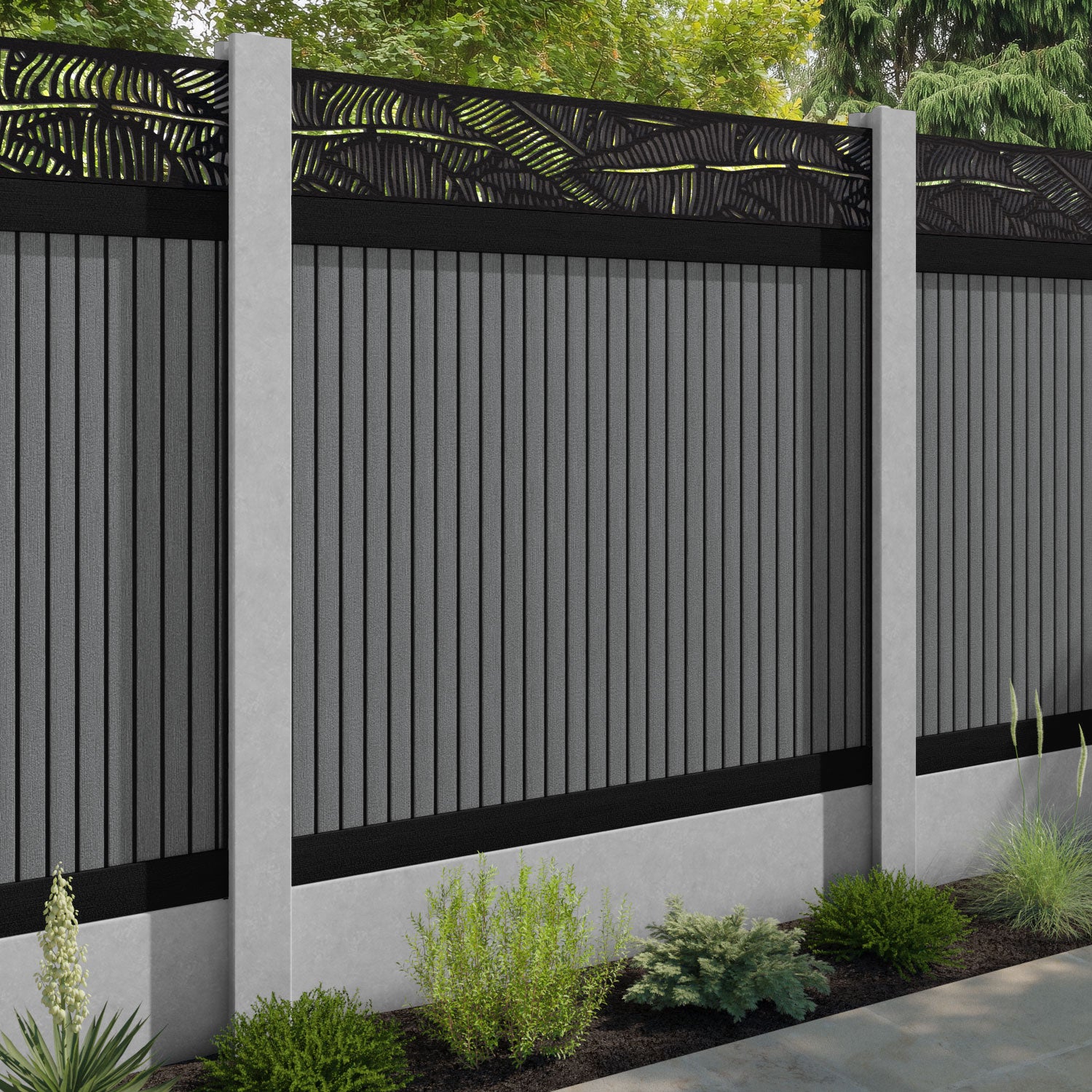 Virtis Feather Fence Panel - Mid Grey - for existing concrete posts