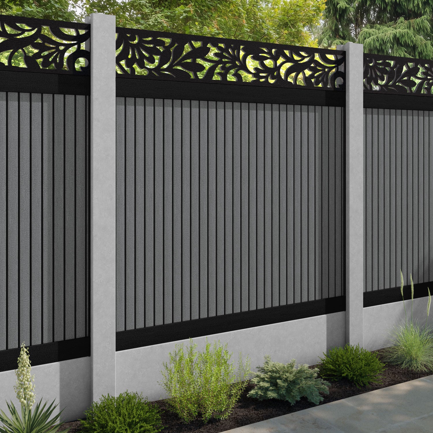 Virtis Heritage Fence Panel - Mid Grey - for existing concrete posts