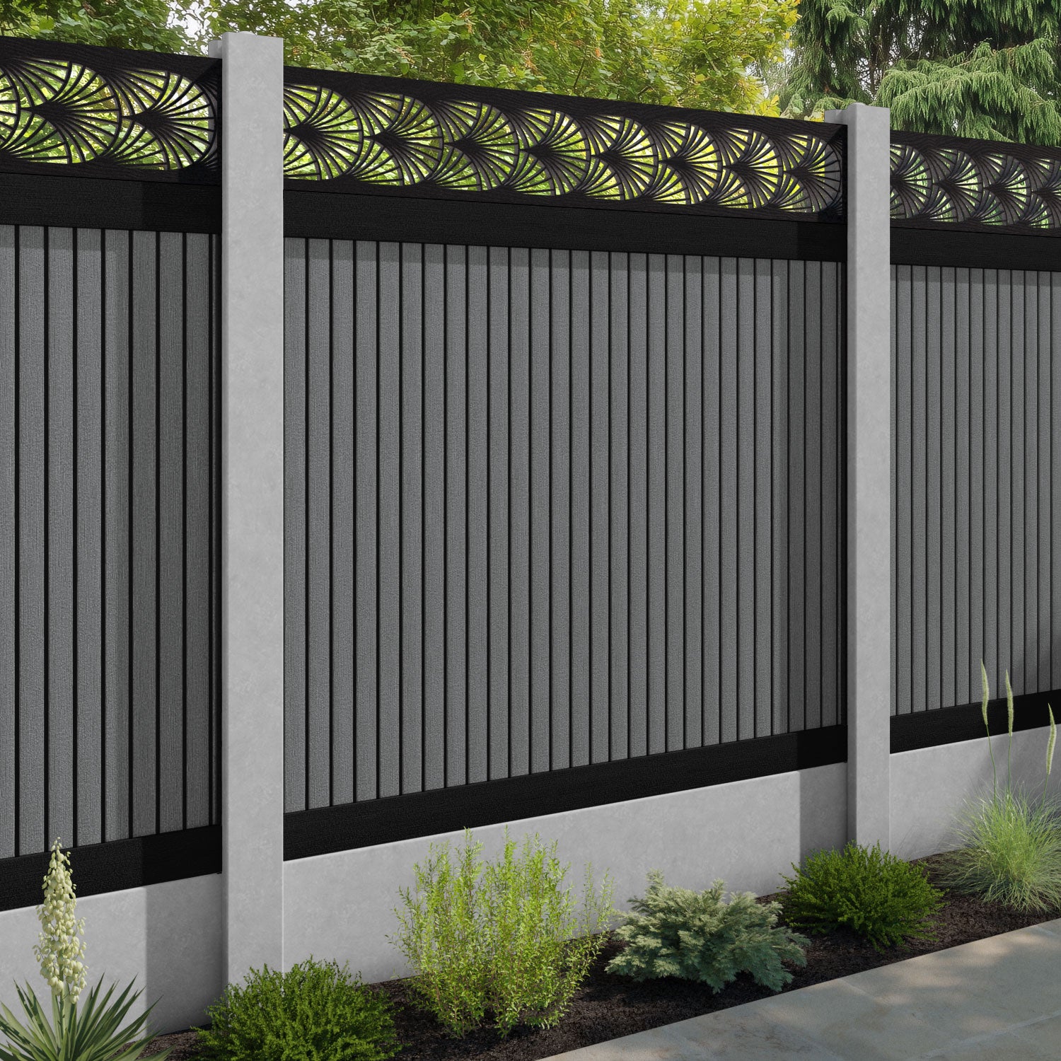 Virtis Laurel Fence Panel - Mid Grey - for existing concrete posts