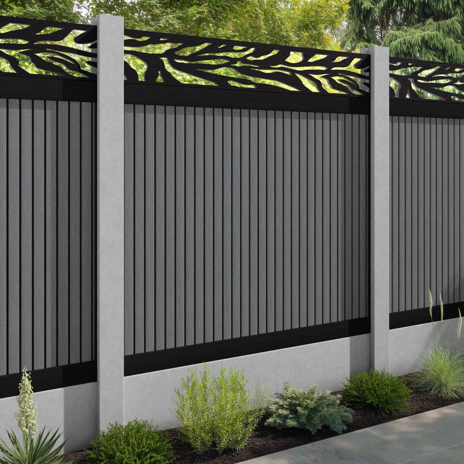 Virtis Malawi Fence Panel - Mid Grey - for existing concrete posts