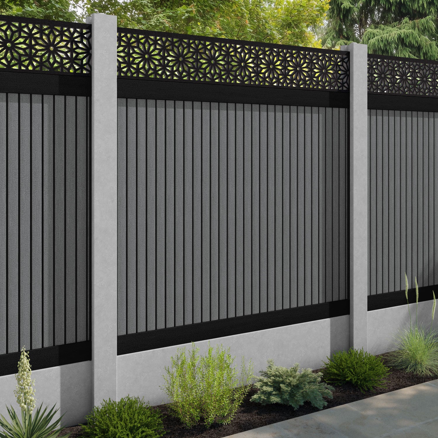 Virtis Narwa Fence Panel - Mid Grey - for existing concrete posts