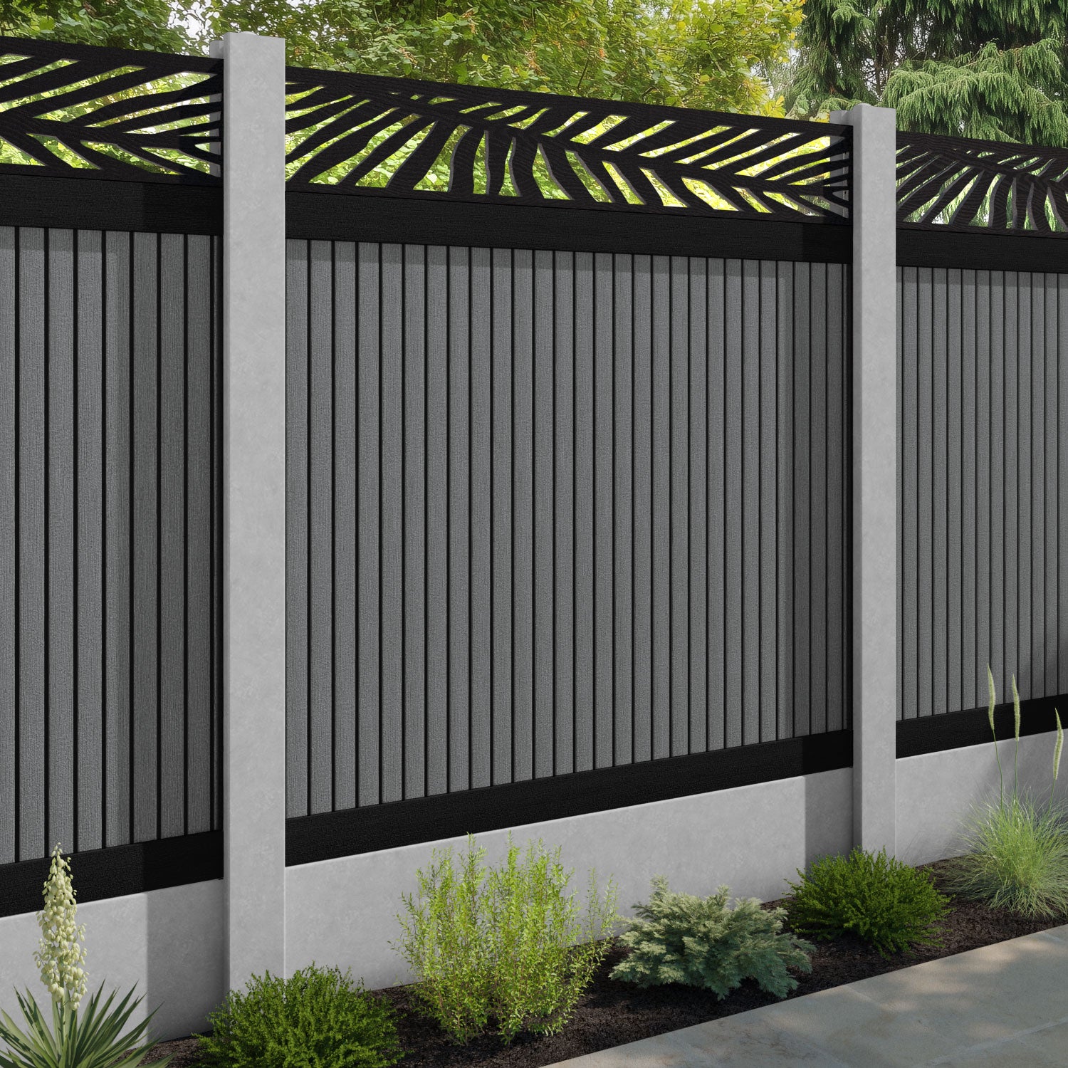 Virtis Palm Fence Panel - Mid Grey - for existing concrete posts