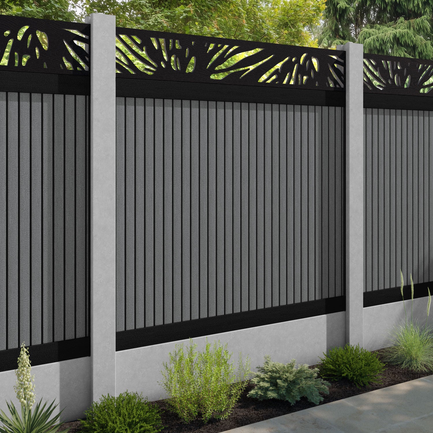 Virtis Poppy Fence Panel - Mid Grey - for existing concrete posts