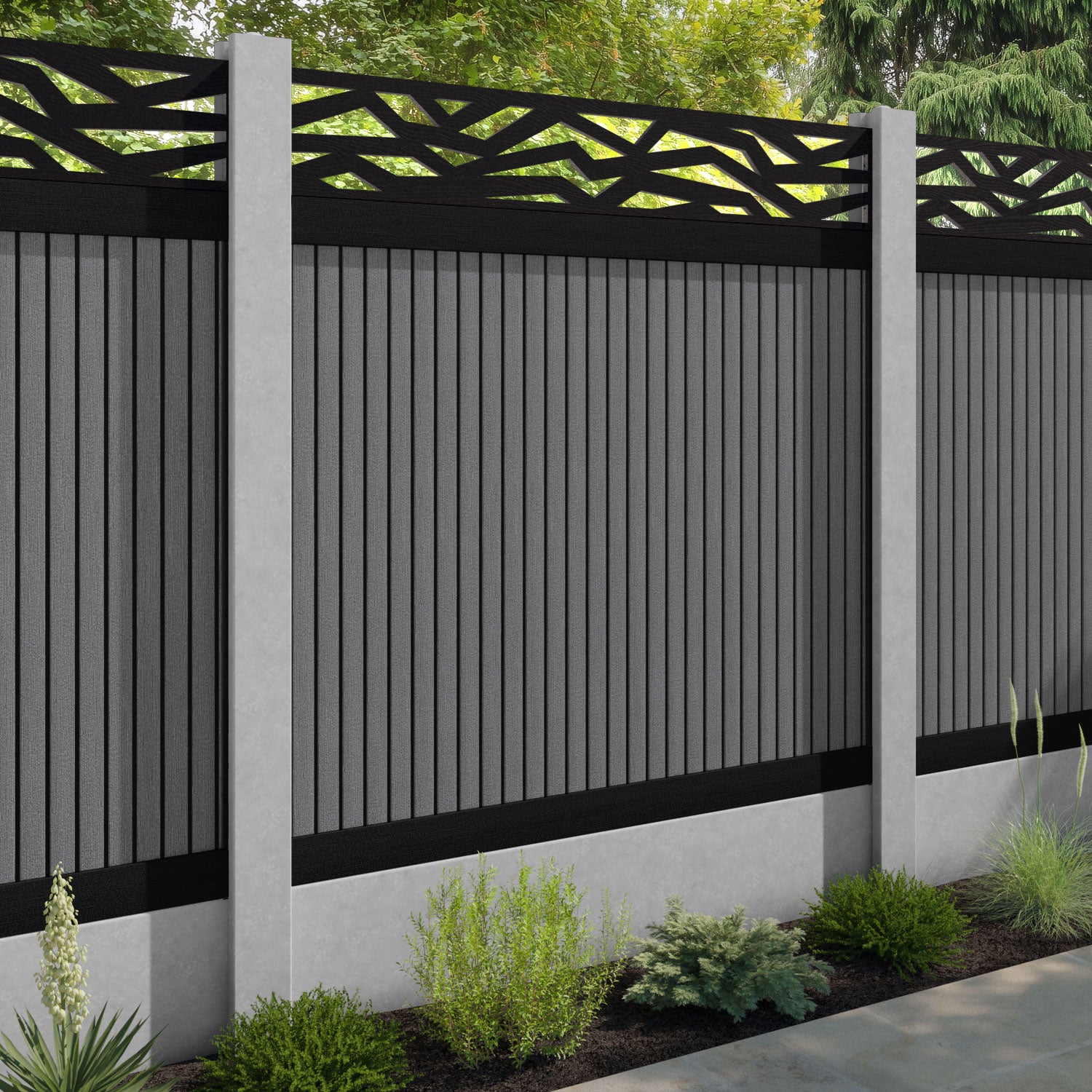 Virtis Zenith Fence Panel - Mid Grey - for existing concrete posts