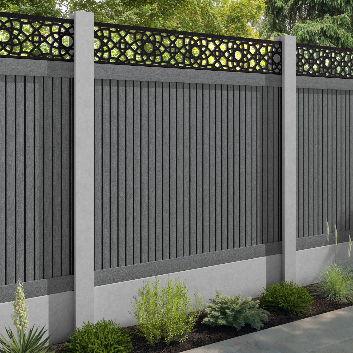 Virtis Ambar Fence Panel - Mid Grey - for existing concrete posts