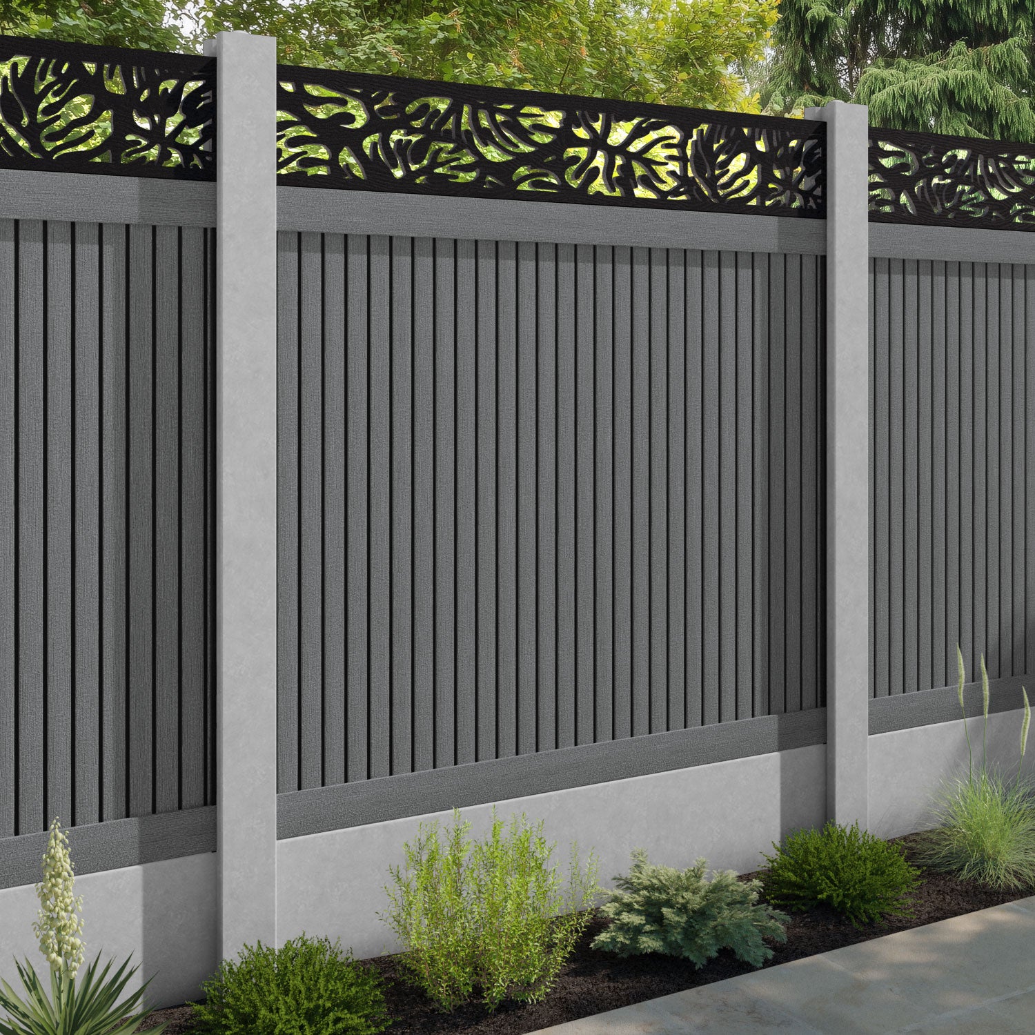 Virtis Botanic Fence Panel - Mid Grey - for existing concrete posts