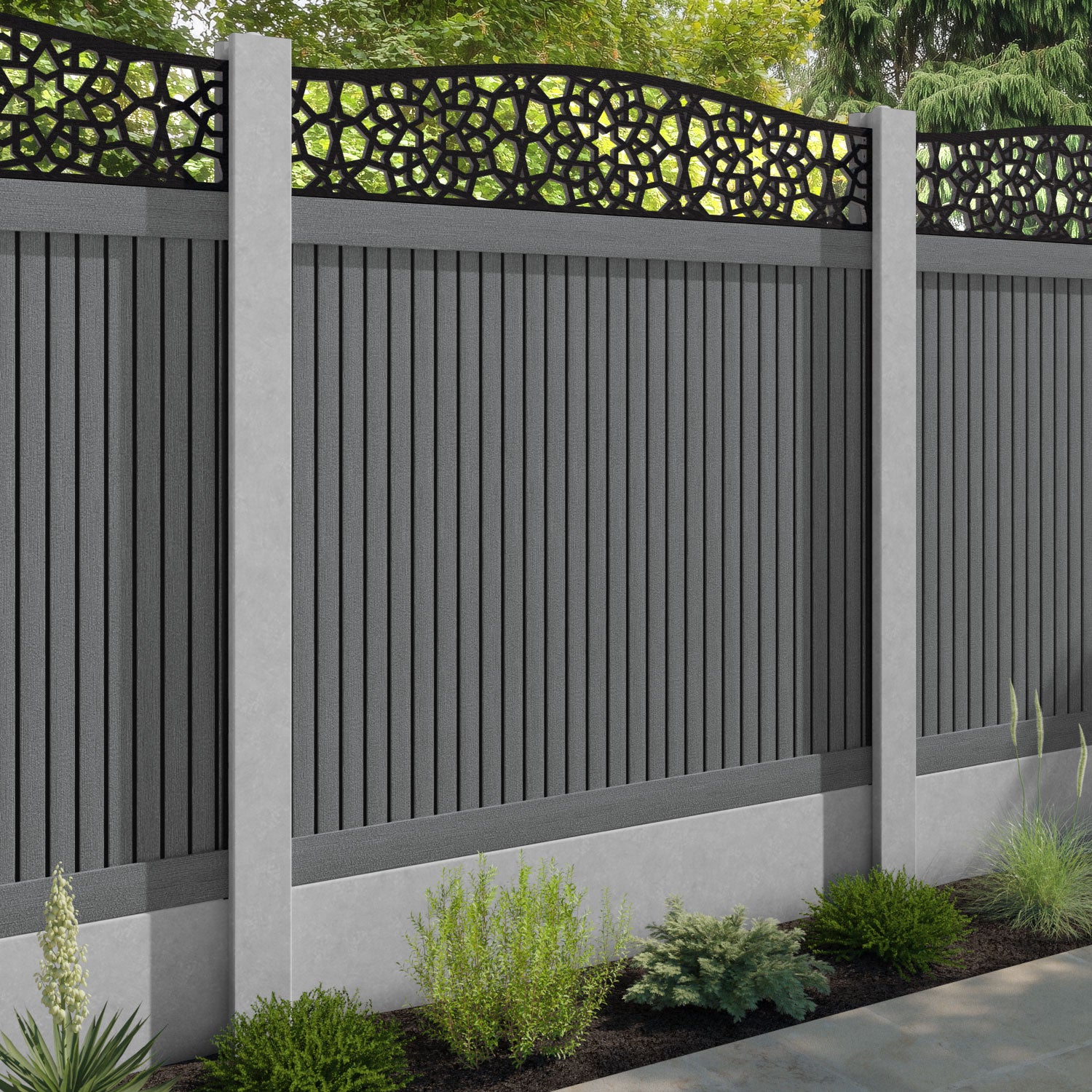 Virtis Nazira Curved Top Fence Panel - Mid Grey - for existing concrete posts
