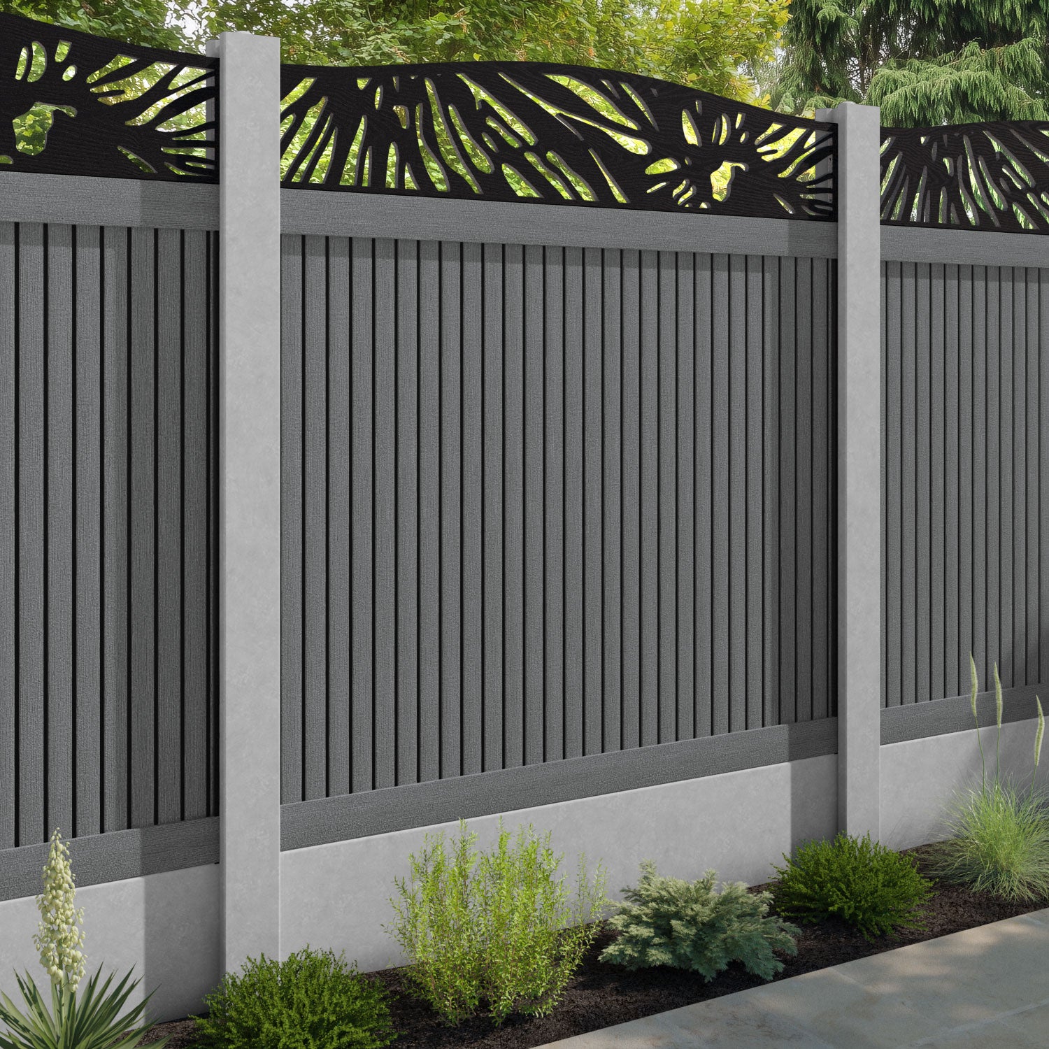 Virtis Poppy Curved Top Fence Panel - Mid Grey - for existing concrete posts