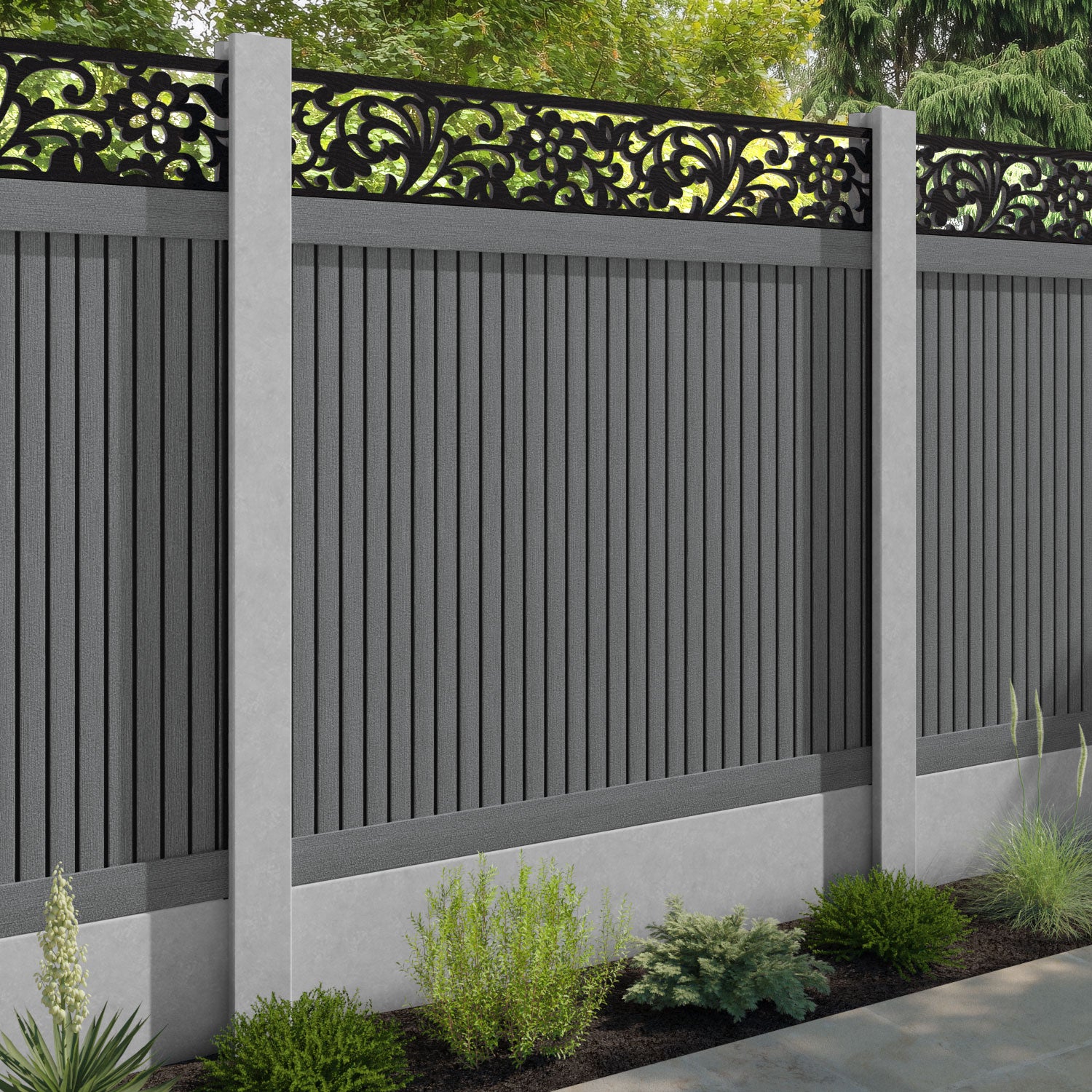 Virtis Eden Fence Panel - Mid Grey - for existing concrete posts