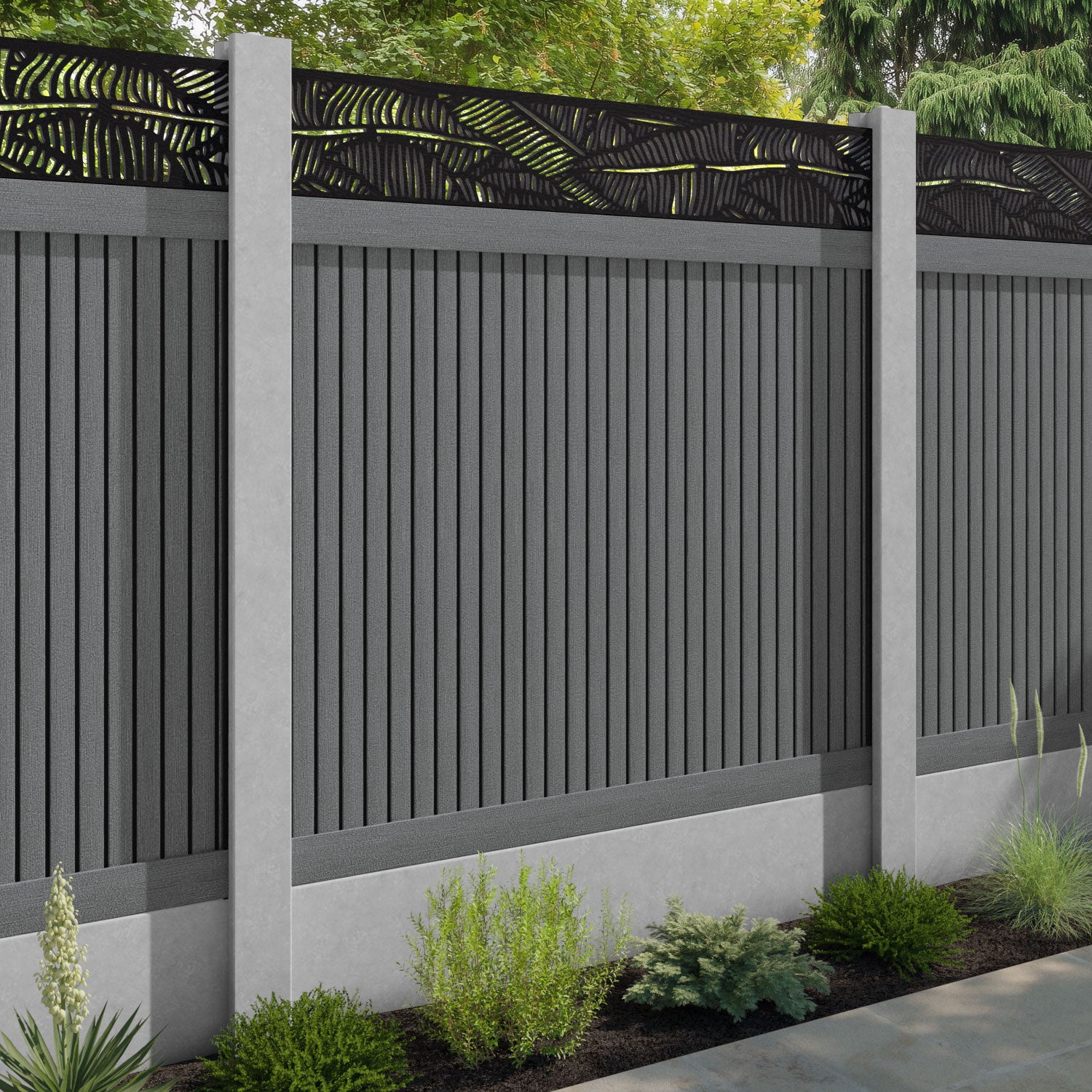 Virtis Feather Fence Panel - Mid Grey - for existing concrete posts