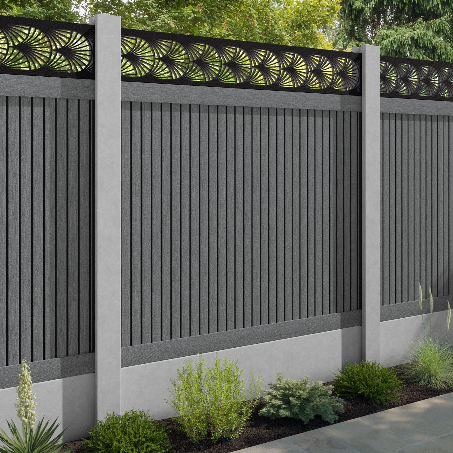 Virtis Laurel Fence Panel - Mid Grey - for existing concrete posts