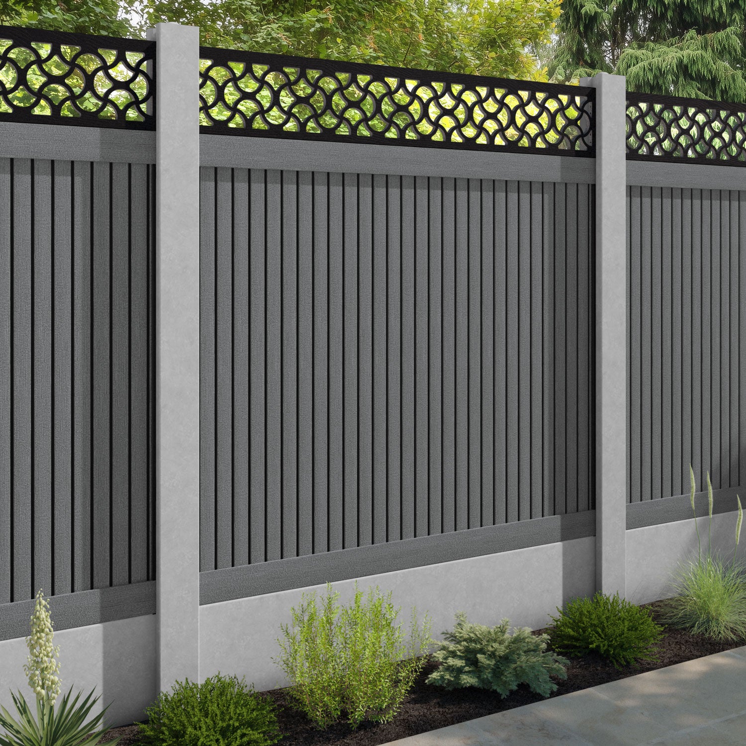 Virtis Vida Fence Panel - Mid Grey - for existing concrete posts