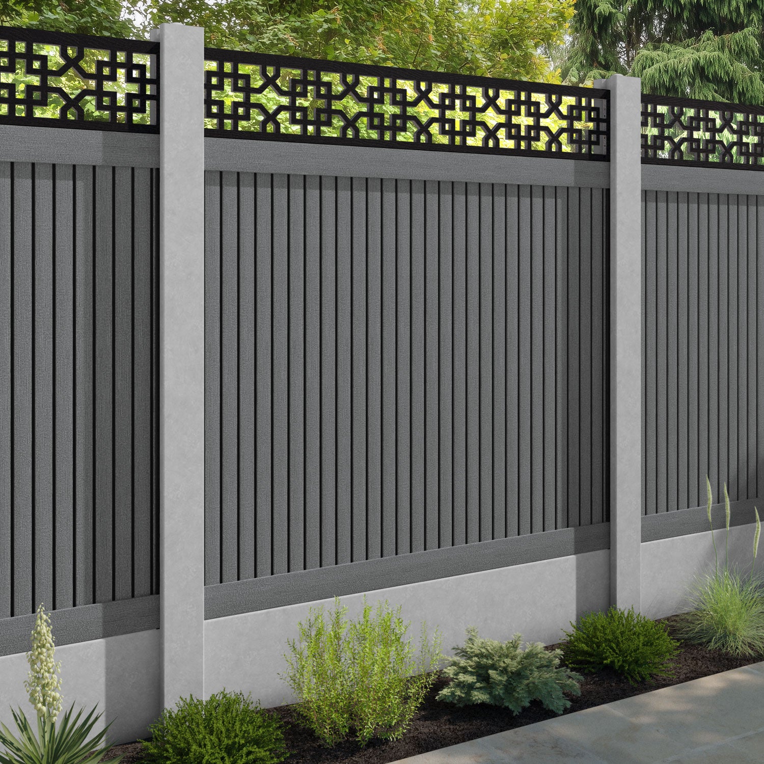 Virtis Zaria Fence Panel - Mid Grey - for existing concrete posts