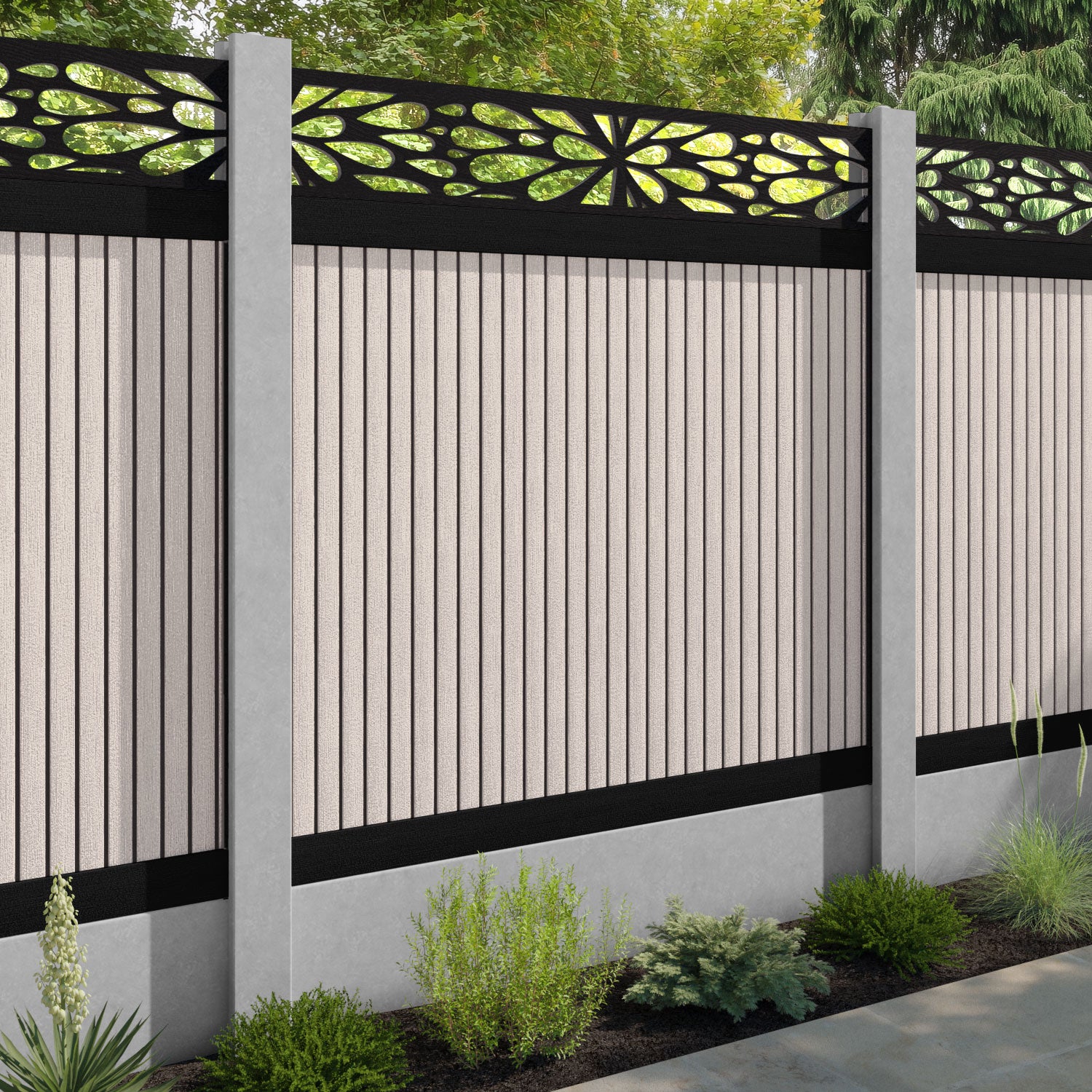 Virtis Blossom Fence Panel - Mid Stone - for existing concrete posts
