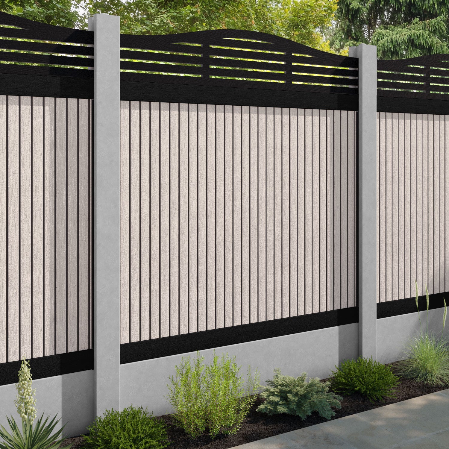 Virtis Aspen Curved Top Fence Panel - Mid Stone - for existing concrete posts