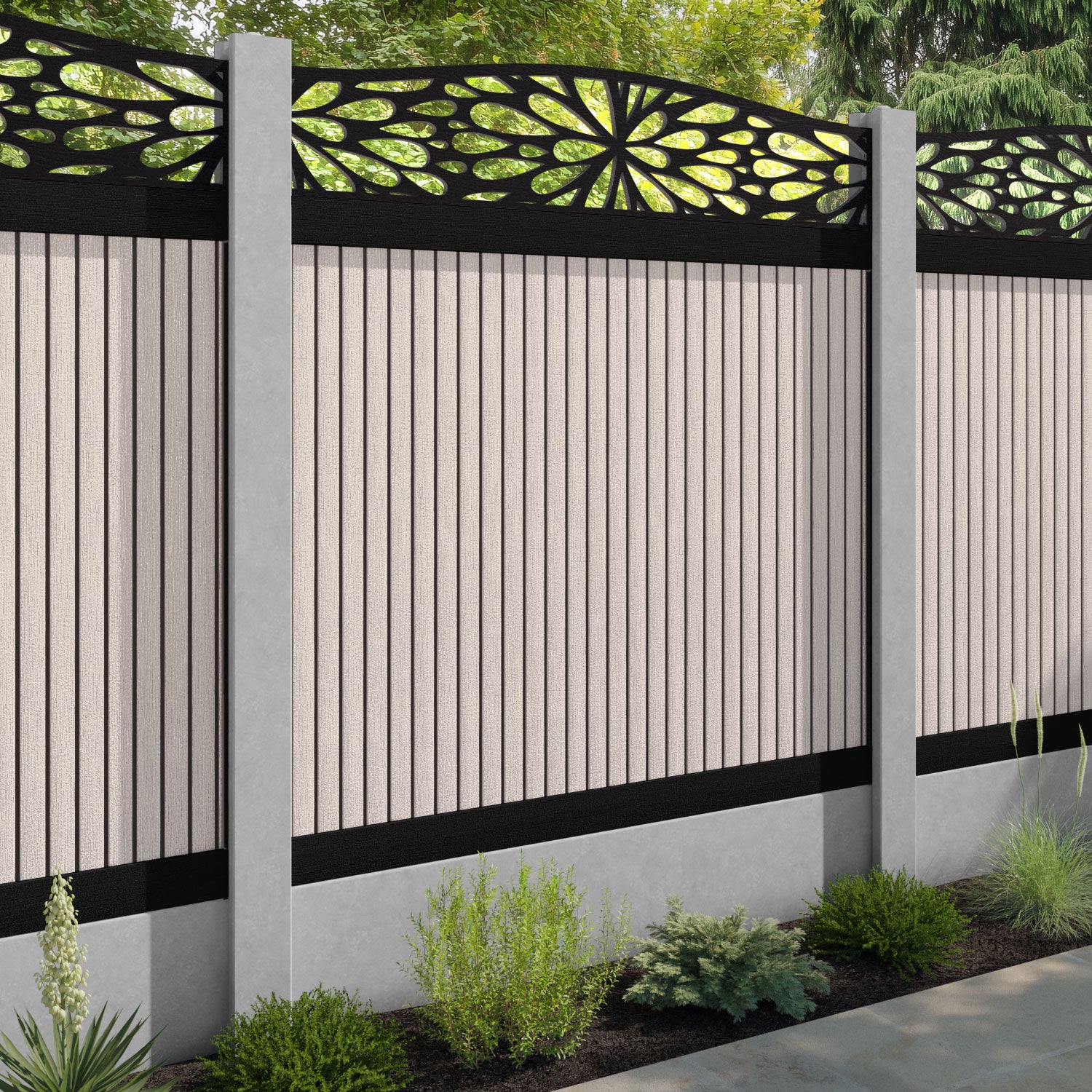 Virtis Blossom Curved Top Fence Panel - Mid Stone - for existing concrete posts